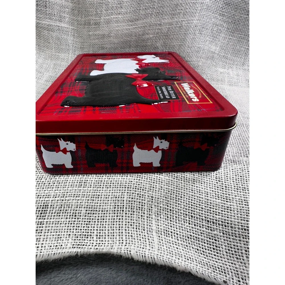 Walkers Shortbread Scottie Dog Tin Red Tartan Plaid Embossed Metal‎ Collectible
